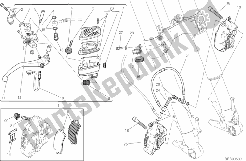 Todas as partes de Sistema De Freio Dianteiro do Ducati Diavel Xdiavel S 1260 2016